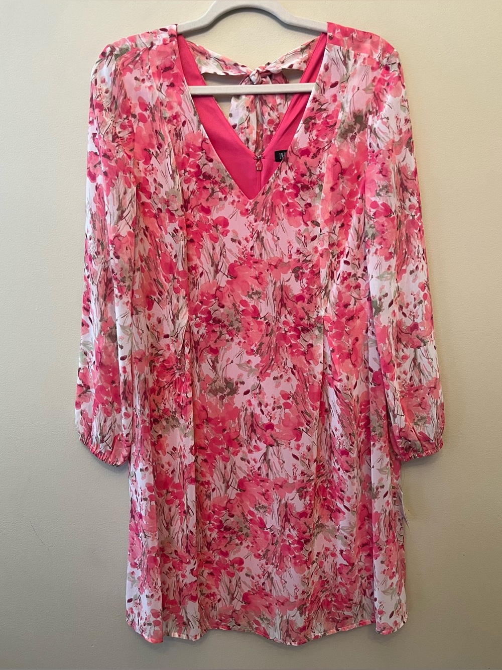 NWT INC International Concepts Long Sleeve Chiffon Tropical Rose Dress Small
